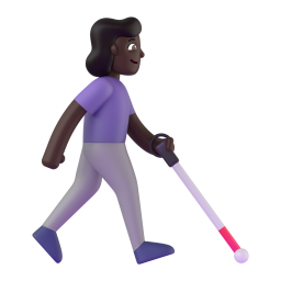 woman with white cane facing right: dark skin tone — Fluent 3D